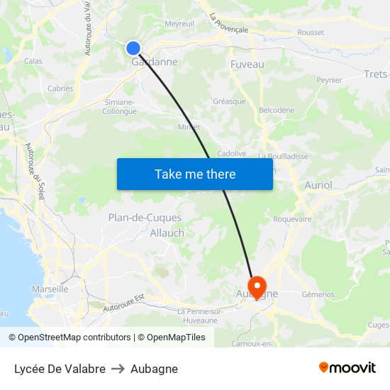 Lycée De Valabre to Aubagne map