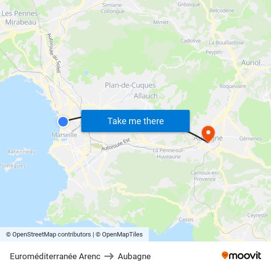 Euroméditerranée Arenc to Aubagne map
