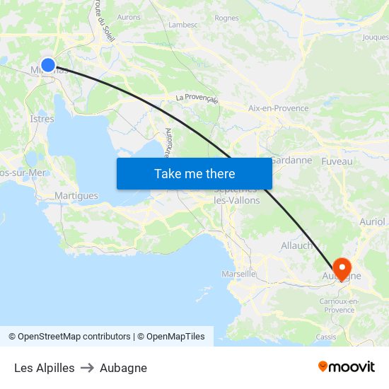 Les Alpilles to Aubagne map