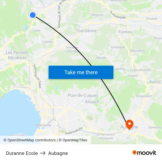 Duranne Ecole to Aubagne map