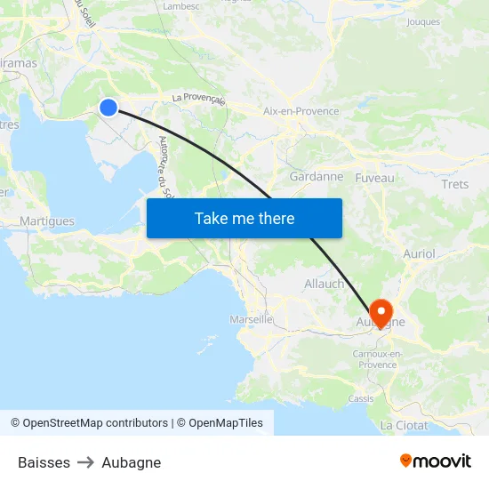 Baisses to Aubagne map