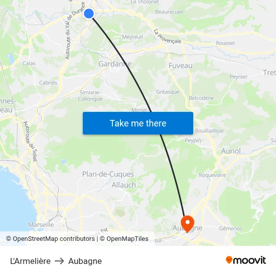 L'Armelière to Aubagne map
