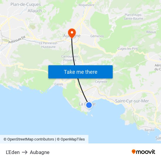 L'Eden to Aubagne map
