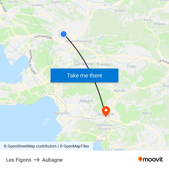 Les Figons to Aubagne map