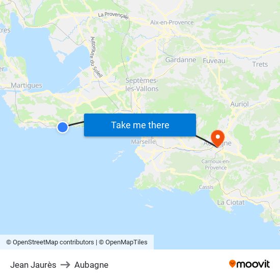 Jean Jaurès to Aubagne map