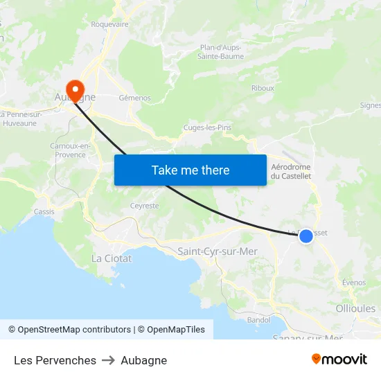 Les Pervenches to Aubagne map