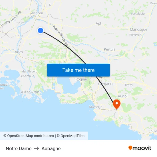 Notre Dame to Aubagne map