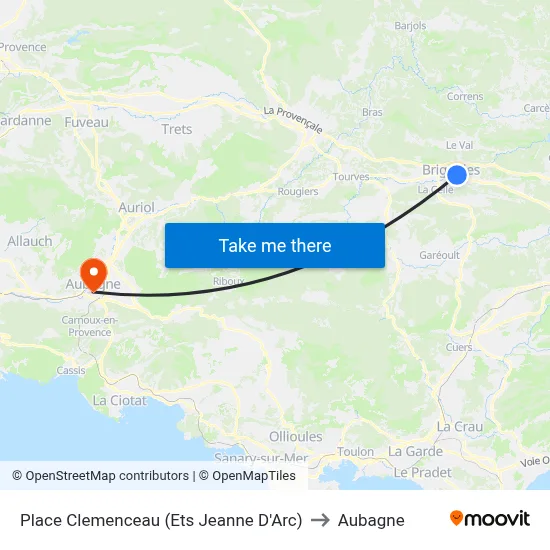Place Clemenceau (Ets Jeanne D'Arc) to Aubagne map