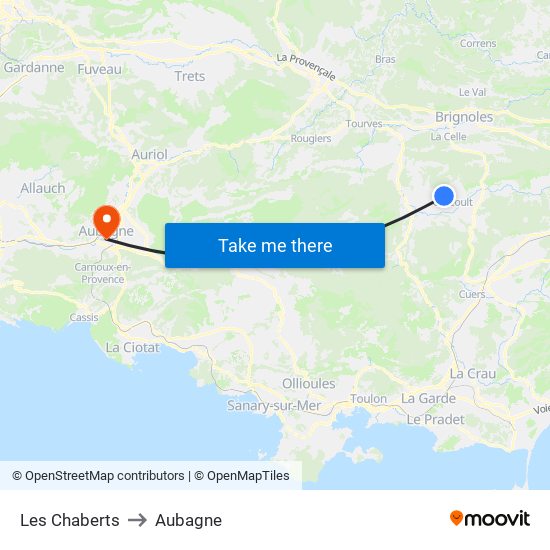 Les Chaberts to Aubagne map