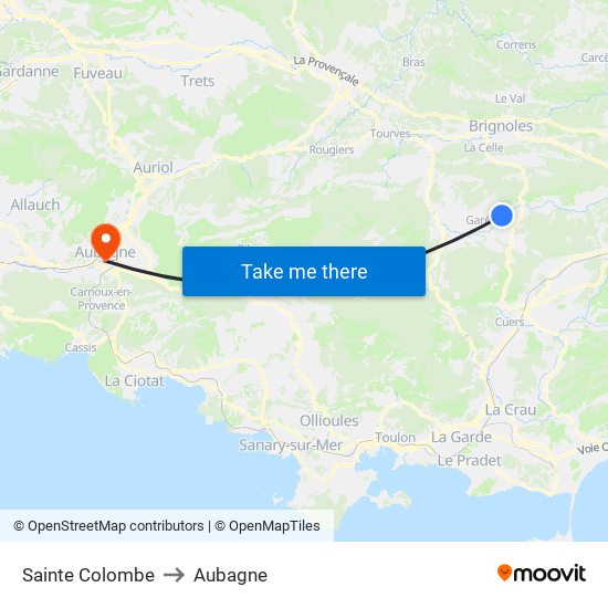 Sainte Colombe to Aubagne map