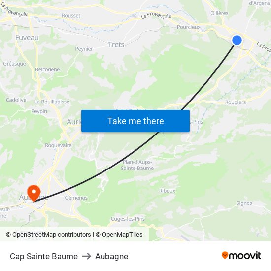 Cap Sainte Baume to Aubagne map