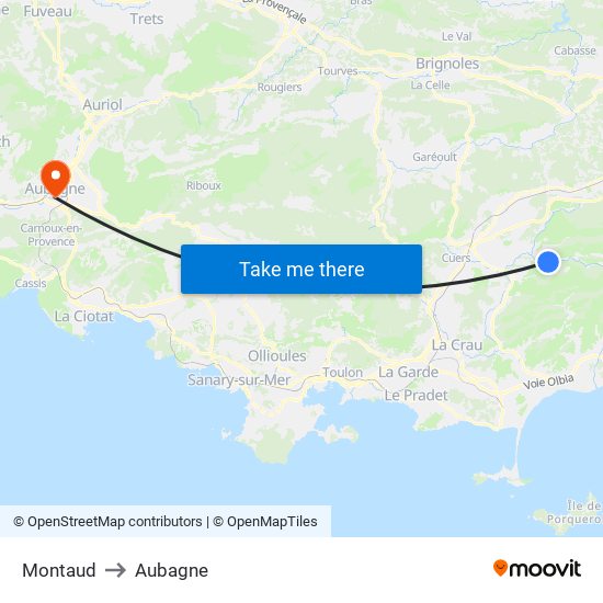 Montaud to Aubagne map