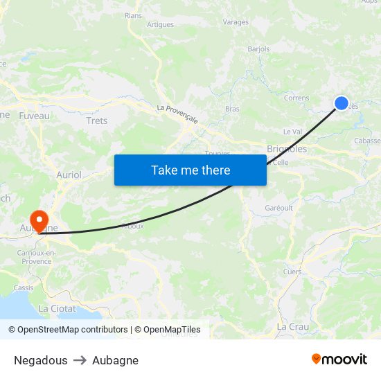 Negadous to Aubagne map