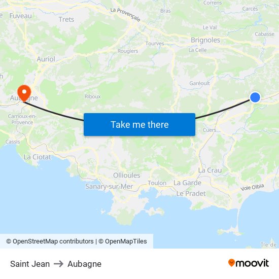 Saint Jean to Aubagne map