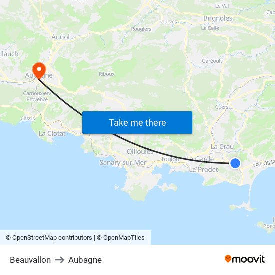 Beauvallon to Aubagne map