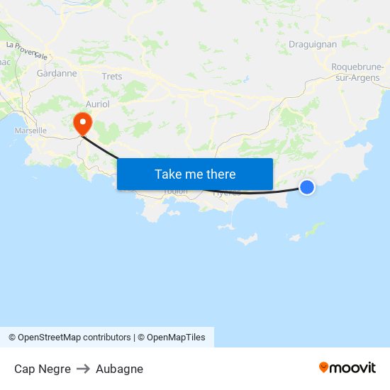 Cap Negre to Aubagne map