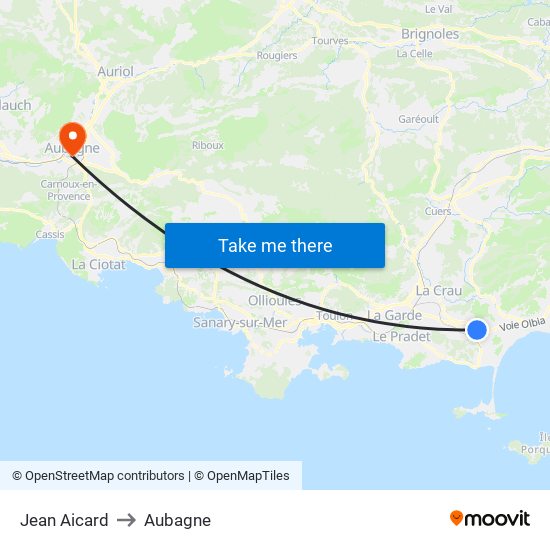 Jean Aicard to Aubagne map
