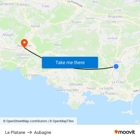 Le Platane to Aubagne map