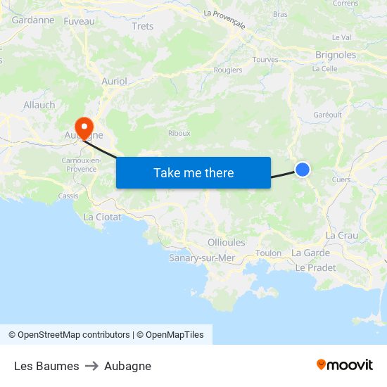 Les Baumes to Aubagne map