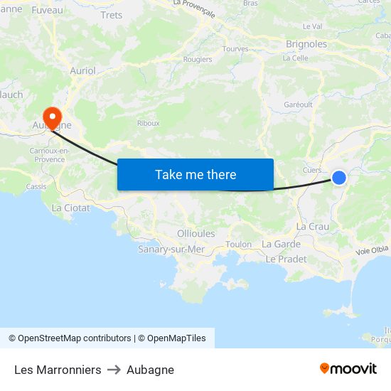 Les Marronniers to Aubagne map