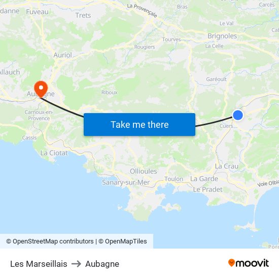 Les Marseillais to Aubagne map