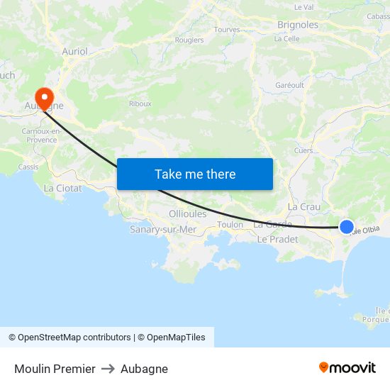 Moulin Premier to Aubagne map