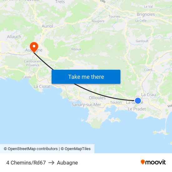 4 Chemins/Rd67 to Aubagne map