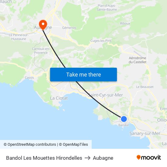 Bandol Les Mouettes Hirondelles to Aubagne map