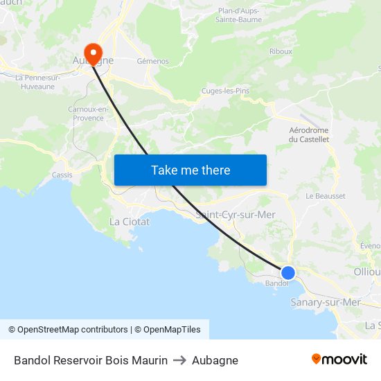 Bandol Reservoir Bois Maurin to Aubagne map