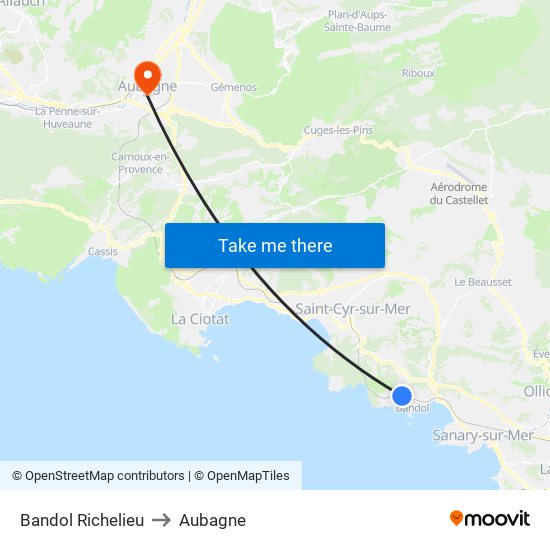 Bandol Richelieu to Aubagne map