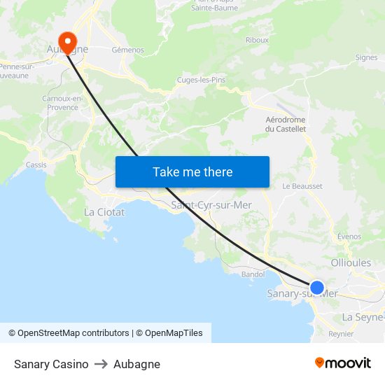 Sanary Casino to Aubagne map