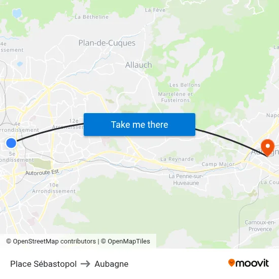 Place Sébastopol to Aubagne map
