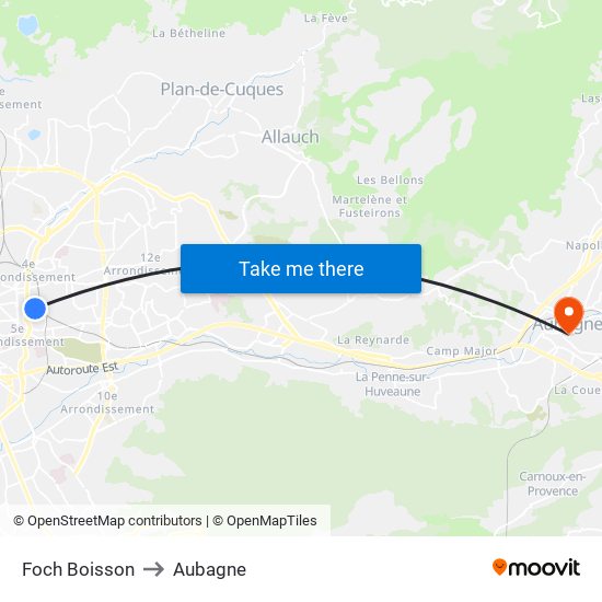 Foch Boisson to Aubagne map