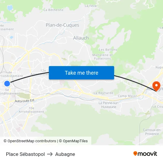 Place Sébastopol to Aubagne map