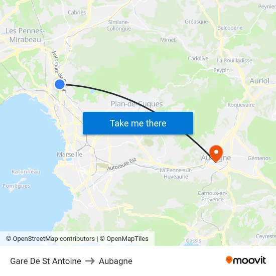 Gare De St Antoine to Aubagne map