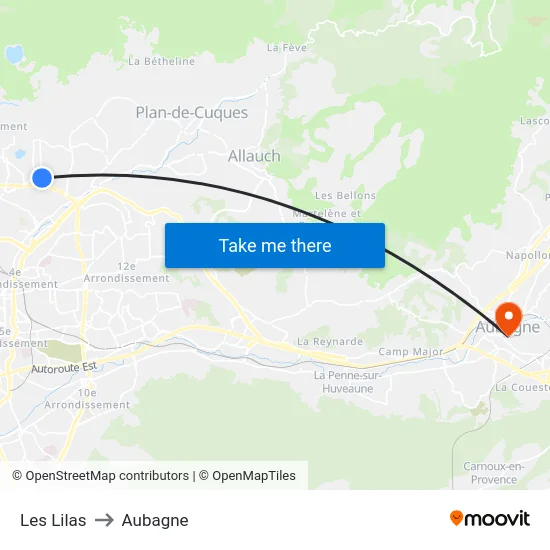 Les Lilas to Aubagne map