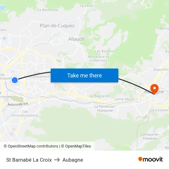 St Barnabé La Croix to Aubagne map