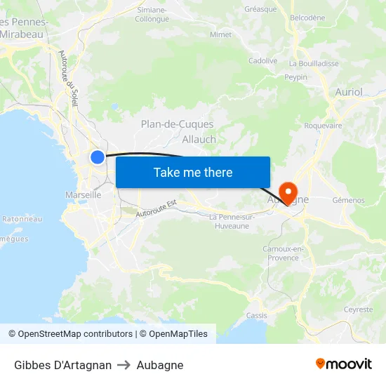 Gibbes D'Artagnan to Aubagne map