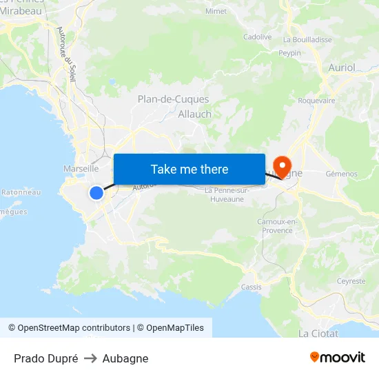 Prado Dupré to Aubagne map