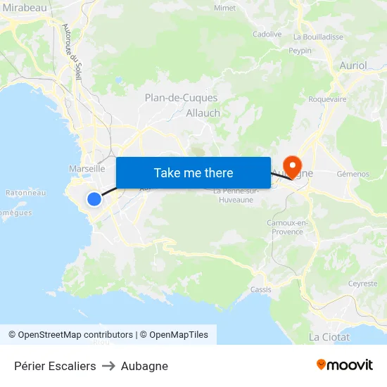 Périer Escaliers to Aubagne map