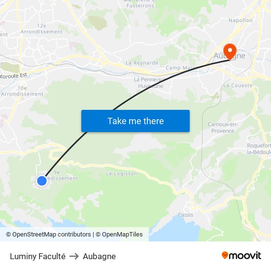 Luminy Faculté to Aubagne map