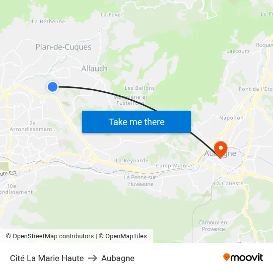 Cité La Marie Haute to Aubagne map