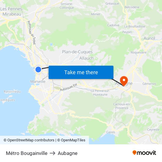 Métro Bougainville to Aubagne map