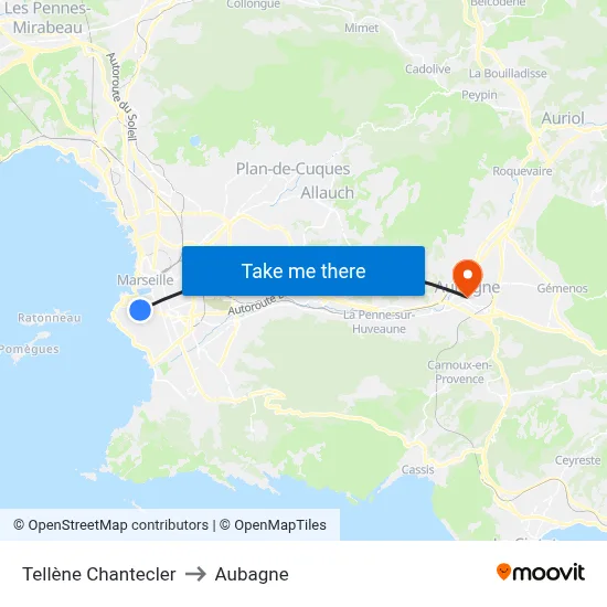 Tellène Chantecler to Aubagne map