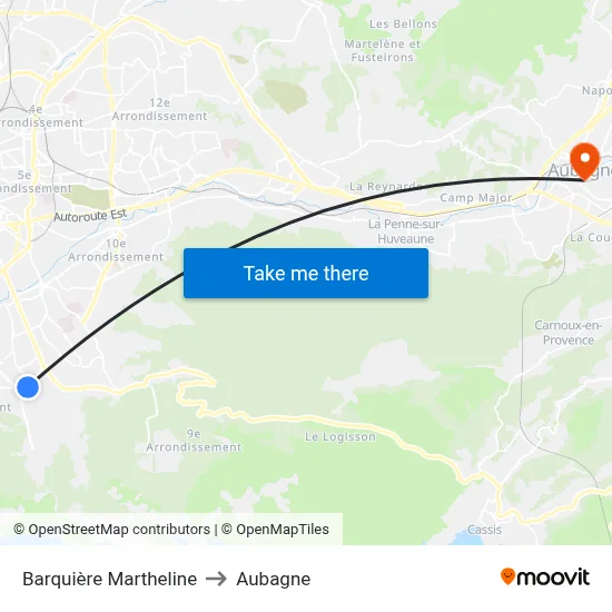 Barquière Martheline to Aubagne map