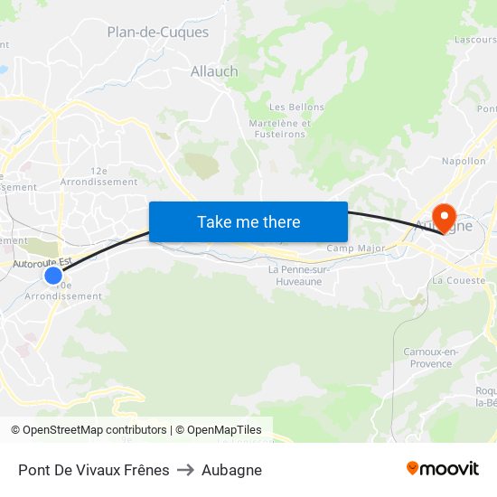 Pont De Vivaux Frênes to Aubagne map