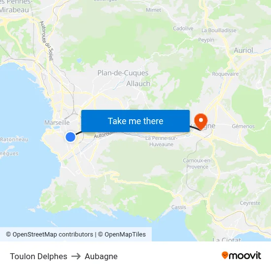 Toulon Delphes to Aubagne map