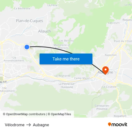 Vélodrome to Aubagne map