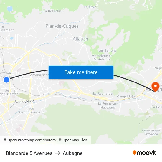 Blancarde 5 Avenues to Aubagne map