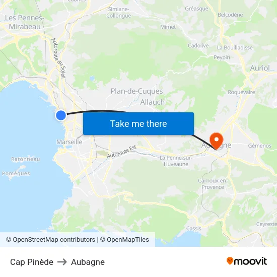 Cap Pinède to Aubagne map